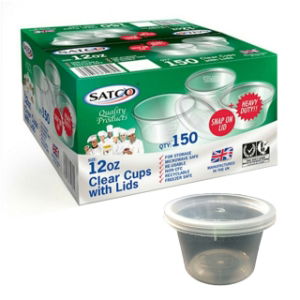 Satco 12oz Microwave Plastic Clear Cups With Lids-1x150